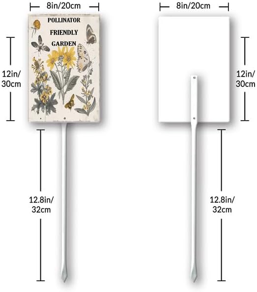 Uptell Aluminium Yard Sign Pollinator Friendly Garden Sign 8x12inch Outdoor Natural Retro Metal Signs Yard Grass Lawn Art And 12.8" Stake Kit