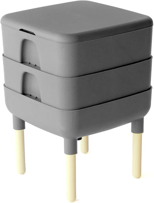 FCMP Outdoor - The Essential Living Composter, 2-Tray Worm Vermicomposter Bin (HF-LC4000v2-GRY) Grey
