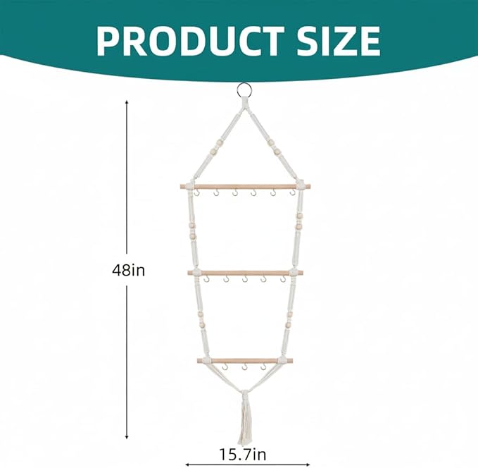 3 Tier Herb Drying Rack Hanging - Handcrafted Boho Flower Drying Racks - Saving Space Holds 14 Bouquets - Herb Dryer Hanging Rack for Spices Weed Flowers - Gift for Crafters