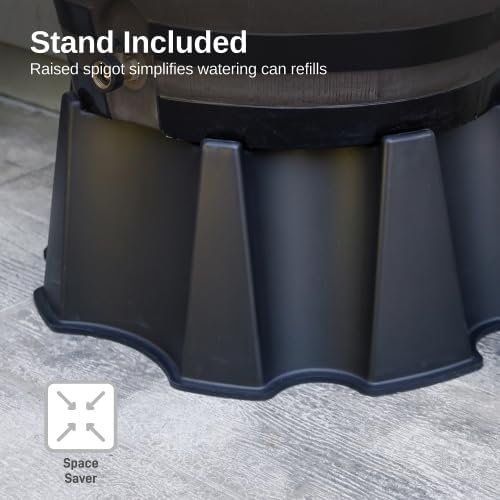 RTS Home Accents 50-Gallon Dual Spigot Rain Barrel, Flat Back Rain Water Collection Barrel, Stand Included, Woodgrain with Black Stripes