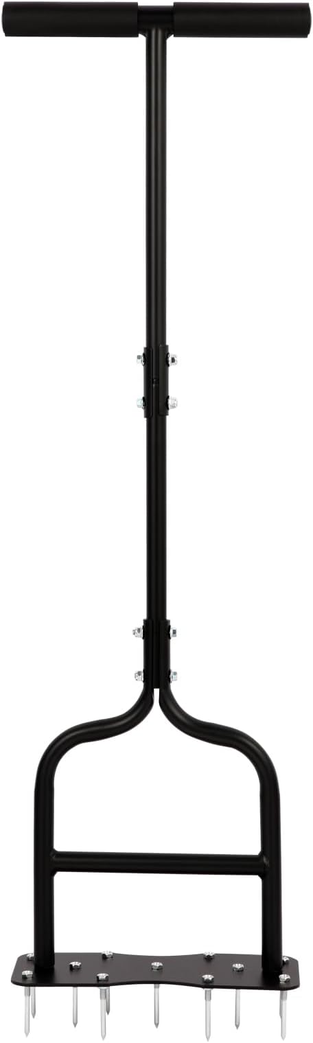sancat Lawn Aerator,Spike Aerator, Heavy Duty Manual Lawn Aerator Tool with 11 Iron Spikes, Grass Aerator Tools for Yard, Lawn Aeration, Height Adjustable Garden Tool, Revives Lawn Health