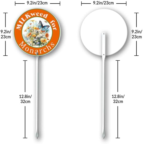 Kurmntregon Milkweed For Monarchs Sign With Stake Butterflies Garden Sign Round 9.2inch Rustproof Farm Home Lawn Walkway Ground Porch Aluminium Decorations