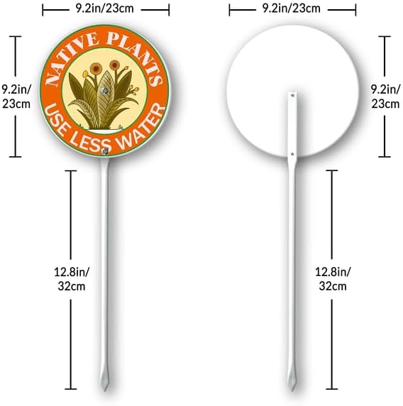 Kurmntregon Native Plants Use Less Water Garden Sign With Stake Plants Yard Sign Round 9.2inch Farm Lawn Yard Prop Walkway Porch Decorations,Outdoor Aluminium Décor