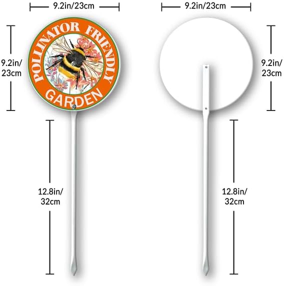 Kurmntregon Pollinators Friendly Yard Sign Bees Pollinator Welcome Garden Sign With Stake Round 9.2inch Lawn Signs,Rustproof Farm Party Porch Outdoor Aluminium Decorations