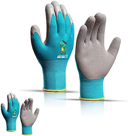 Ages 5-7 Kids Gardening Gloves,Yard Work Gloves for Toddlers, Youth, Girls, Boys, Childrens, Soft Safety Rubber Gloves (XXS Age 5-7, 2 Pairs Blue Dinosaur)