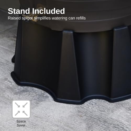 RTS Home Accents 50-Gallon Dual Spigot Rain Barrel, Flat Back Rain Water Collection Barrel, Stand Included, Walnut Color