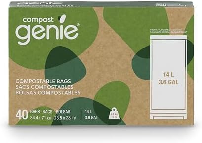 3.6 Gallon Compostable Bags, 40 Count, Sturdy for Food Waste, Compatible with Kitchen Compost Genie Bins, ASTM D6400 Certified (Pack of 10)