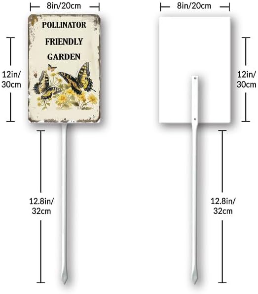 Uptell Aluminium Yard Sign Pollinator Friendly Garden Sign 8x12inch Outdoor Natural Retro Metal Signs Yard Grass Lawn Art And 12.8" Stake Kit