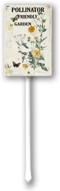 Uptell Aluminium Yard Sign Pollinator Friendly Garden Sign 8x12inch Outdoor Natural Retro Metal Signs Yard Grass Lawn Art And 12.8" Stake Kit