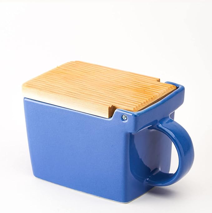 Zero Japan Bee House Premium Salt Box with Hinoki Lid - Container for Sea Salt and Spices - Elegant Cellar for Kitchen Countertop - Blueberry Blue, 16 oz