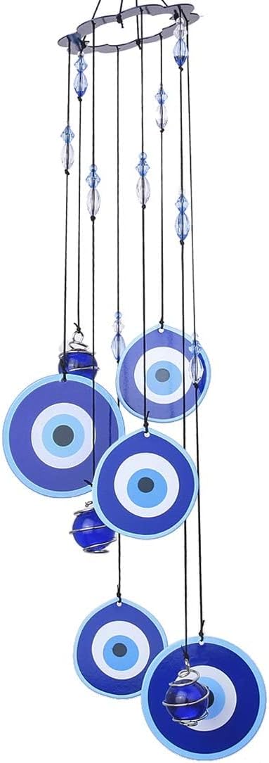 YU FENG Blue Evil Eye Wind Chimes for Outside 19" Hanging Ornament Metal Windchimes Outdoors Garden Decoration