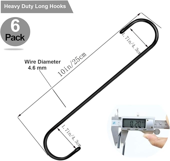 Lchkrep Plant Hooks 6 Pack 10 inch Black,Large Plant Hanger S Hook Garden Hooks for Plants, Hanging Baskets,Flower, Pergola,Garden,Patio,Kitchen,Indoor Outdoor Uses (Black-10inch)