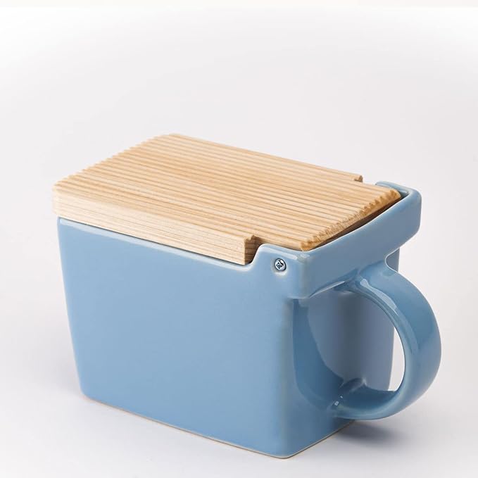 Zero Japan Bee House Premium Salt Box with Hinoki Lid - Container for Sea Salt and Spices - Elegant Cellar for Kitchen Countertop - Ocean Blue, 16 oz