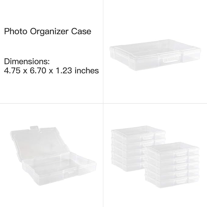 novelinks Transparent 4" x 6" Photo Organizers and Photo Storage Box with Handle, 16 Inner Photo Cases, Portable Picture Organizers & Photo Storage Containers (Clear-Gold Handle)