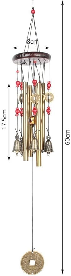 Bwinka Chinese Traditional Retro 4 Tubes 5 Bells Bronze Yard Garden Outdoor Living Wind Chimes 60cm