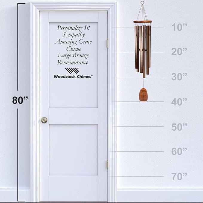 Woodstock Chimes Personalized Amazing Grace Wind Chime for Outside 40" Medium Bronze,Outdoor Garden Decor, Memorial Gift for Loss Loved Ones P-AGLBR03