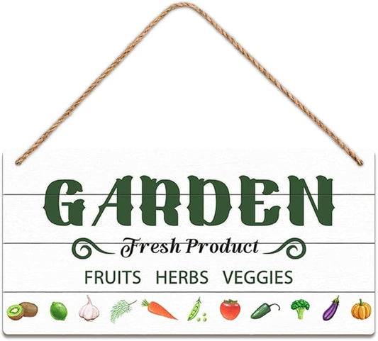 SCAZOMV Garden Sign Decor Garden Fresh Product Fruits Herbs Veggies Funny Outdoor Decorative Backyard Patio Farmhouse Potting Shed She Shed Personalized Wooden Hanging Plaque 5"X 10"