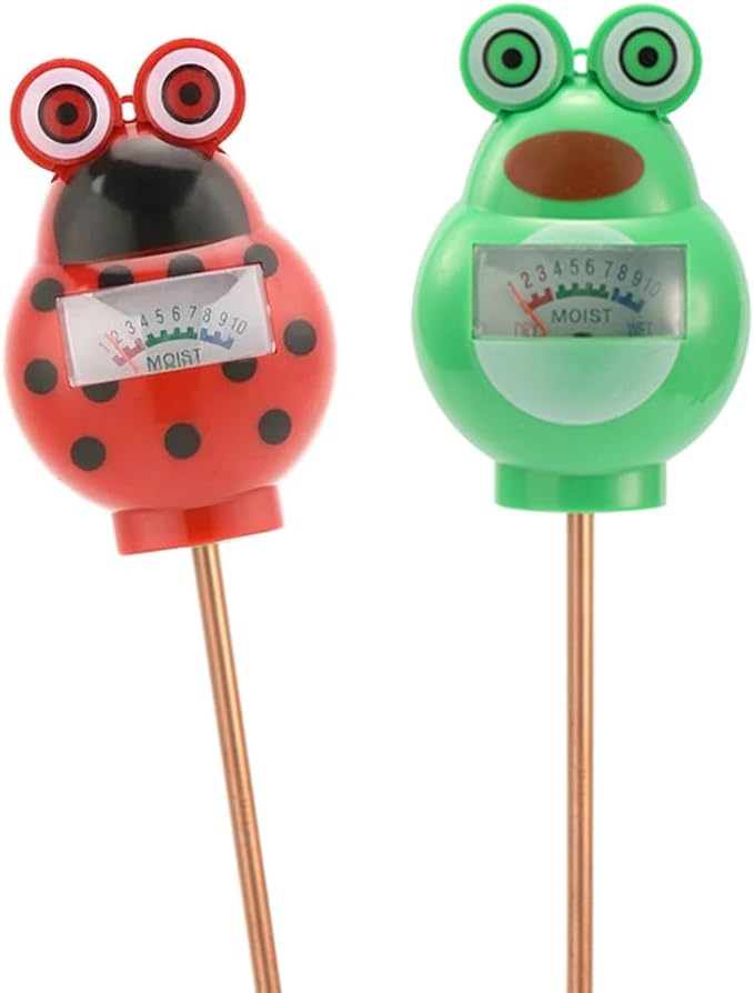 Cute Critter Soil Meter Indoor/Outdoor Moisture Sensor Frog & Ladybug, Soil Water Monitor, Flowers, Plant Care Home Garden (2 Pack)
