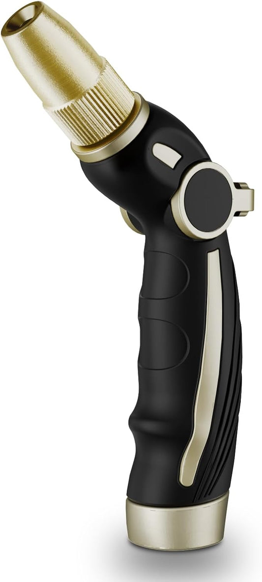 RESTMO High Pressure Hose Nozzle Sprayer, Heavy Duty Brass Head, Metal Water Hose Nozzle for Car Washing, Garden Cleaning, Lawn and Plant Watering, Adjustable Thumb Flow Control, 4 Spray Patterns