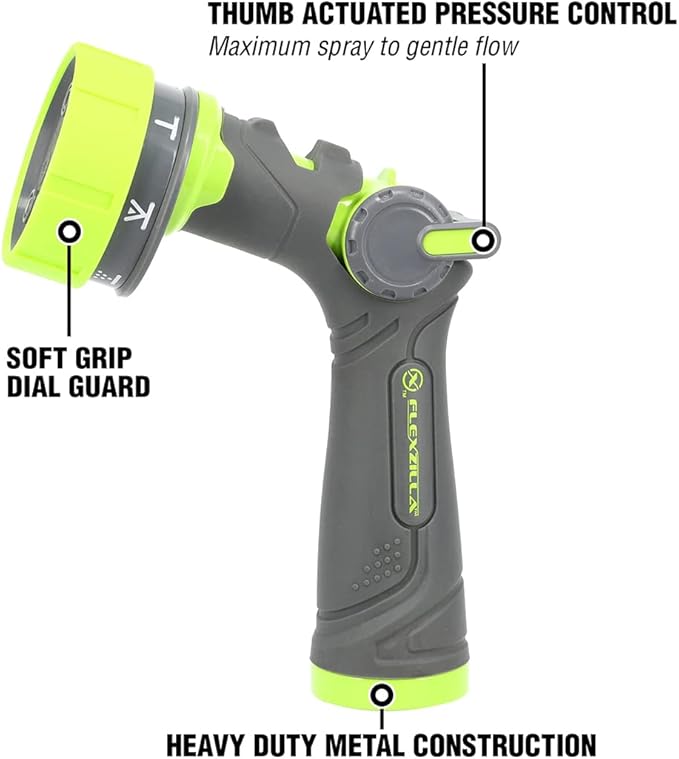 Flexzilla 7-Pattern Adjustable Flow Garden Hose Nozzle Sprayer with Easy to Use Thumb Control, Lightweight & Durable