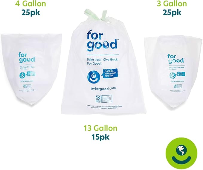 for: good Compostable 4 Gallon Small Bin Liner – Extra Strong, Tear and Leak Resistant Trash Bags, 4 Gallon | (Pack of 6)