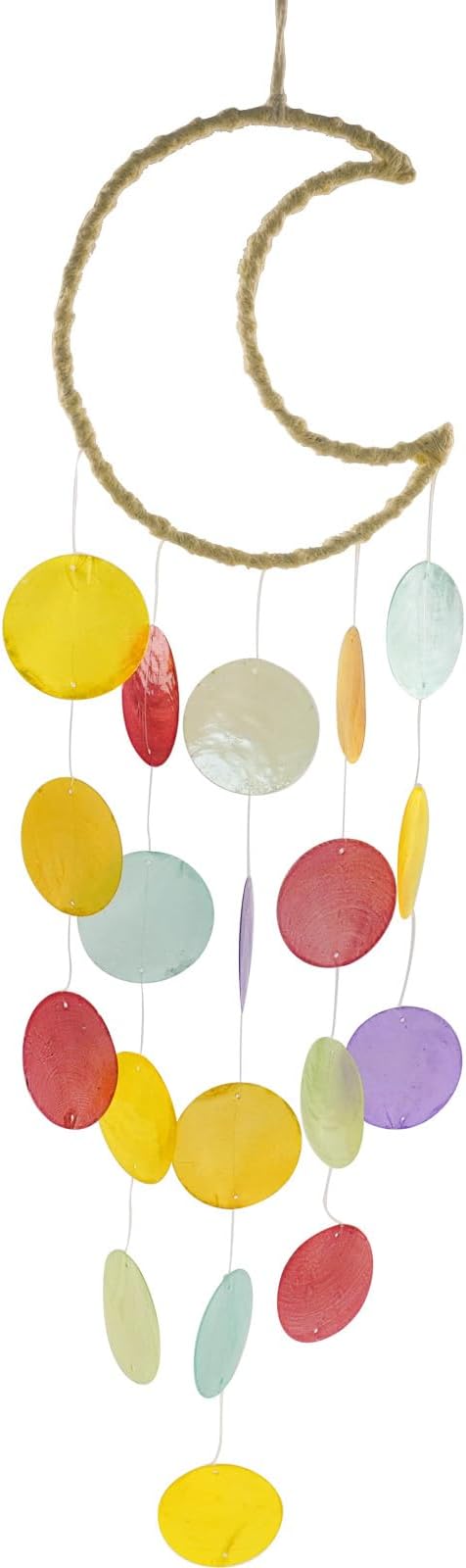 Wind Chimes Outdoor with Round Capiz Shells,Beach Theme Party Decorations Memorial Wind Chimes Suitable for Indoor Garden Patio Front Porch Decoration(Colorful)