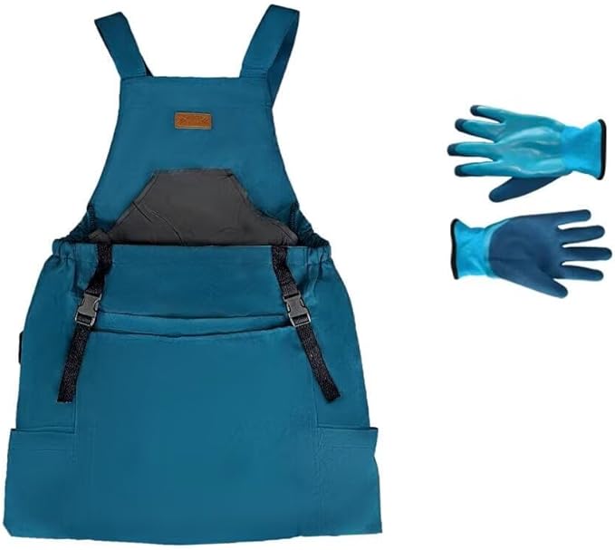Garden Harvest Apron for Women & Men, Garden Aprons with Pockets and Gloves, Adjustablecross Back Waterproof Apron Great Gift for Love Gardening and Planting