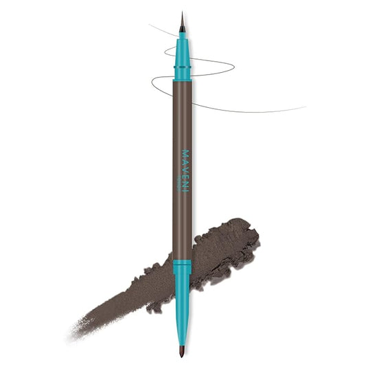 Waterproof Liquid Eyeliner and Contour Stick 2-in-1|Under Eye Highlighter Stick & Stay All Day Makeup with Fine Brush|Smudge-Proof, Transfer-Proof(02Brown & Dark Brown)