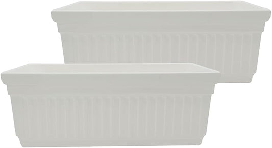 The HC Companies 18 Inch Venetian Window Planter Box with Drainage Plug, Lightweight UV-Resistant Plastic Indoor & Outdoor Planters, 2-Pack Flower Box for Garden & Home Decor, White