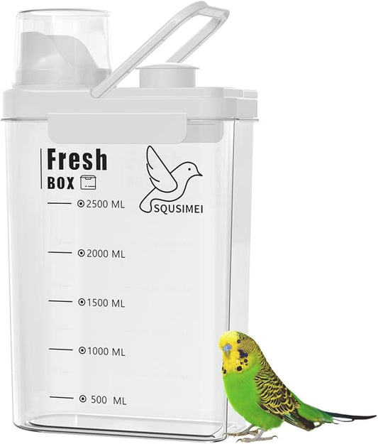 3 Qt/2.8 L Bird Seed Storage Container with Lids Airtight Measuring Cup, Bird Seed Dispenser Pet Food Container Are Used to Store Bird Food, Chicken Feed BPA Free (2.8L, White)