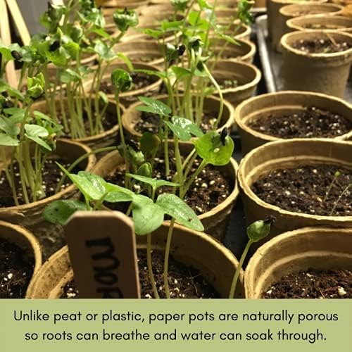 Clovers Garden Organic Recycled Paper Seed Starter Pots - 100% Biodegradable Peat-Free Pots for Seedlings - Qty 60 (3.5" Round) with 24 Markers