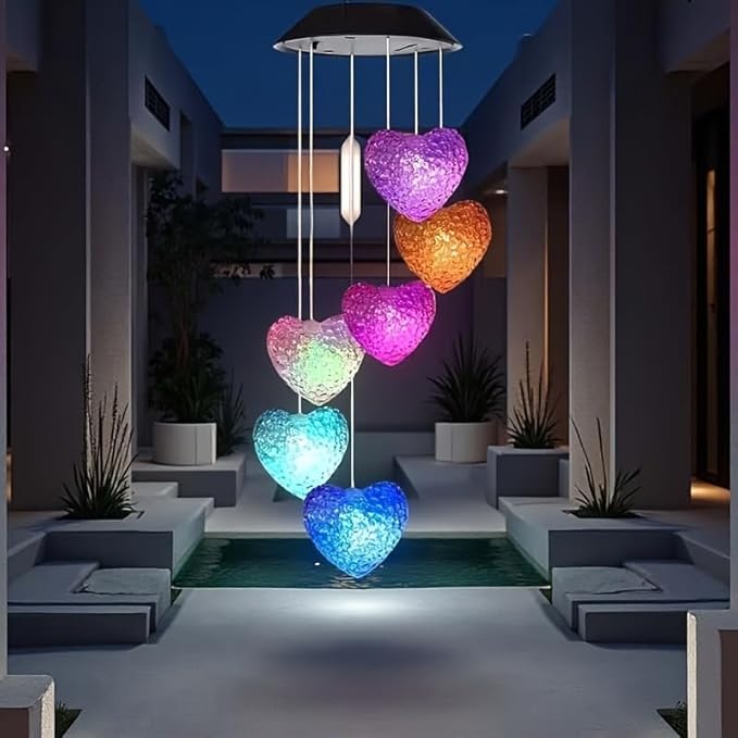 Solar Wind Chimes Outside Color Changing Lights,Solar Valentines Lights Outdoor,Valentine Solar Powered Lights,Garden Decor for Patio Yard Garden Home,Gifts for Women