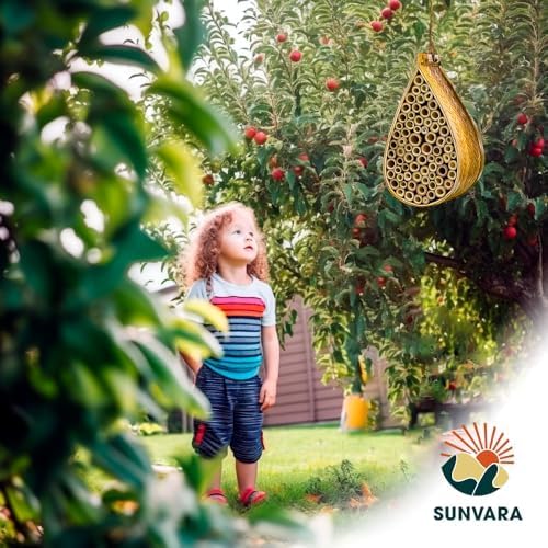 SunVara Mason Bee House for Pollinator Bees Gardering Gifts Bee Hotel