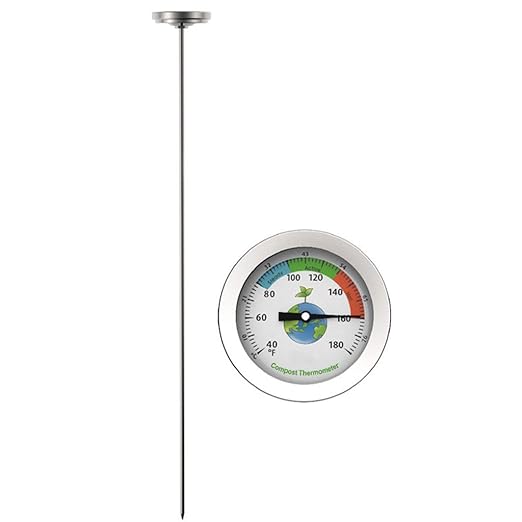 50cm Stainless Steel Compost Soil Thermometer Celsius Measuring Garden Yard 40-180℉ Temperature Wall Thermometer