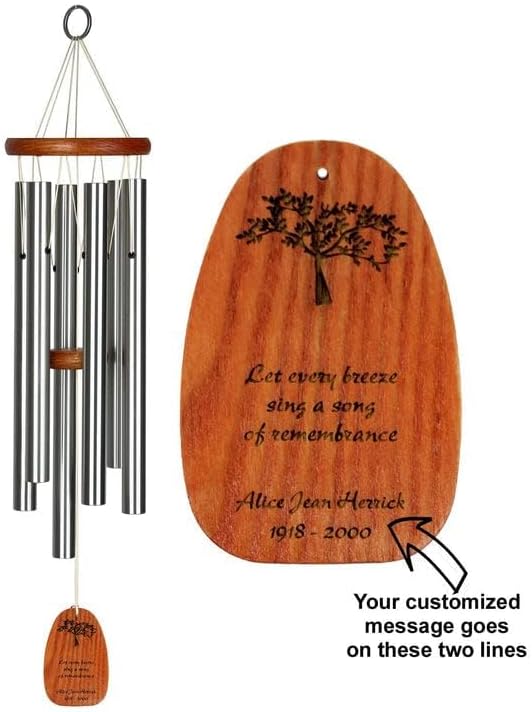 Woodstock Chimes Personalized Tree of Life Amazing Grace Wind Chime for Outside 24" Medium Silver, Outdoor Garden Decor, Memorial Gift for Loss Loved Ones