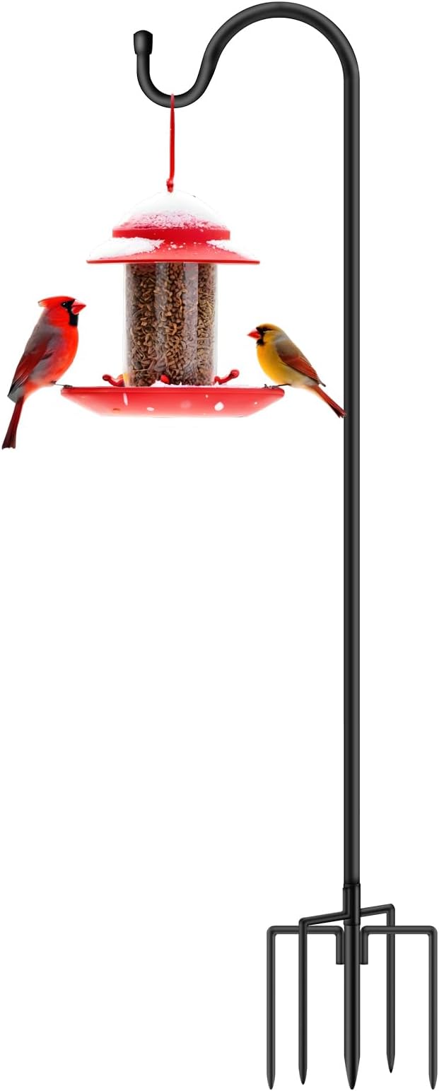 Shepherds Hooks for Outdoor 48 Inch Garden Bird Feeder Pole with 5 Prongs Base Adjustable for Hanging Flower Basket Plant Pot Solar Lantern Light Wind Chime Hanger for Wedding Decor 1 Pack