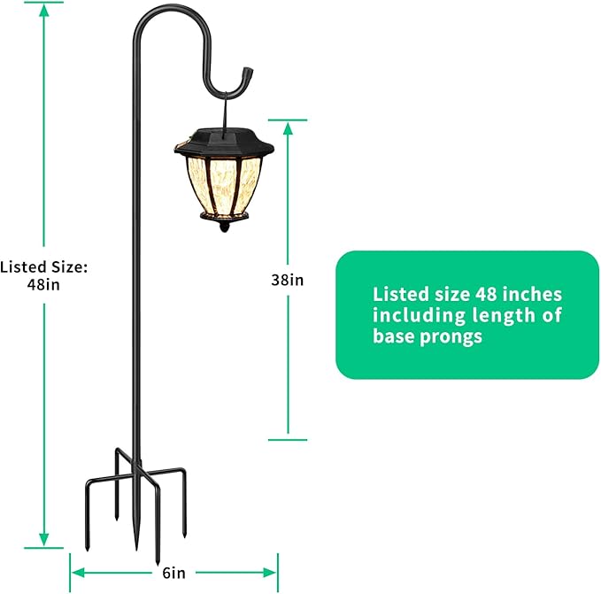 Adjustable Shepards Hooks for Outdoor with 5 Prong Base Shepherds Hooks for Outdoor Stand Pole for Humming Bird Feeder for Hanging Solar Lights Mason Jar Wedding Decor (48in)