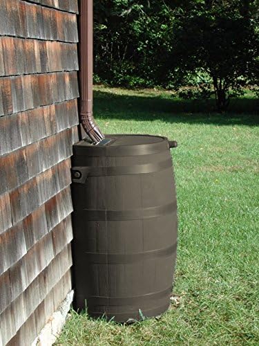 RTS Home Accents 50-Gallon Rain Barrel with Brass Spigot, Flat Back Rain Water Collection Barrel, Walnut Color
