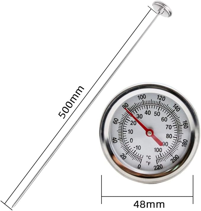 Long Stem Compost Soil Thermometer - Fast Response Stainless Steel 20 Inch - Measuring Probe - Fahrenheit and Celsius