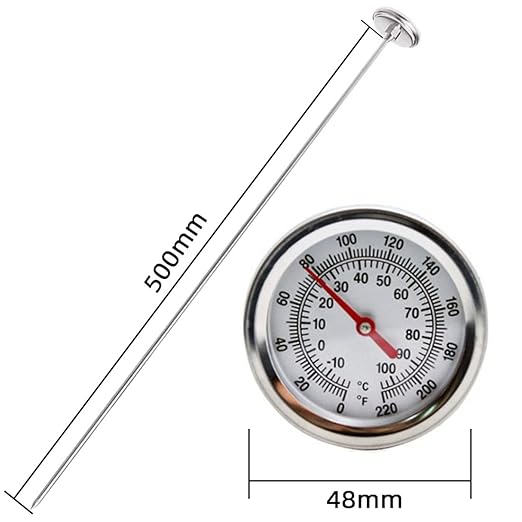 Long Compost Soil Thermometer - Fast Response Stainless Steel 20 Inch - Measuring Probe - Fahrenheit and Celsius