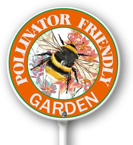 Kurmntregon Pollinators Friendly Yard Sign Bees Pollinator Welcome Garden Sign With Stake Round 9.2inch Lawn Signs,Rustproof Farm Party Porch Outdoor Aluminium Decorations