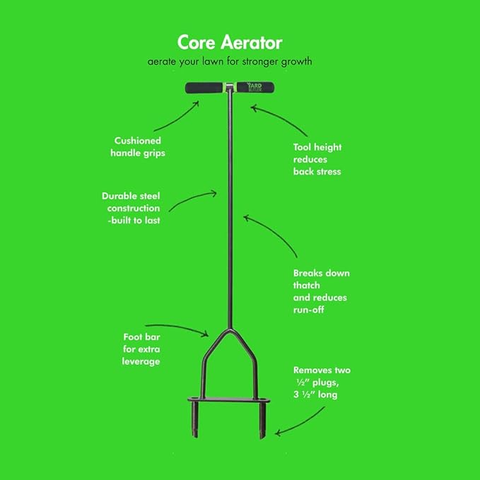 Yard Butler Aerator & Irrigator Bundle, IBDB-1 - Lawn Care Tool for Aerating - Long-Handled - Power-Coated Steel Construction - Comfortable Cushioned Handles Garden Tool - Easy to Use