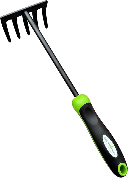 Garden Guru Hand Rake Cultivator Tiller Tool – Strong Carbon Steel for Ultimate Strength - Rust Resistant – Ergonomic Handle – Great for Gardening Cultivating Loosening Weeding Mulching (4 Pack)