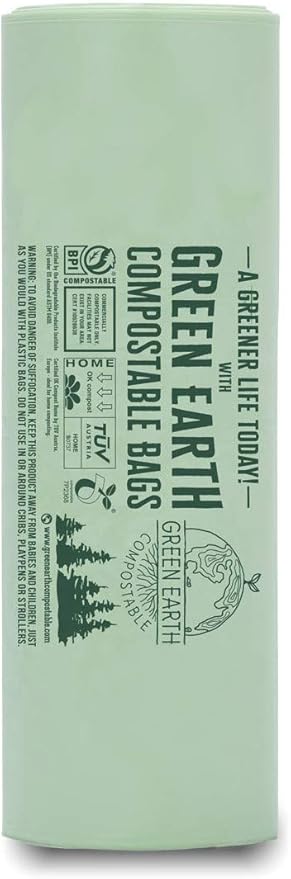 Green Earth Compostable Small Kitchen Food Scrap Trash Bags, Extra Thick 0.71 Mil, Compost Bin Compatible, 3 Gallon, 11.35 Liter, 100-Count, ASTM D6400, BPI (US) & OK Compost Home (EU) Certified