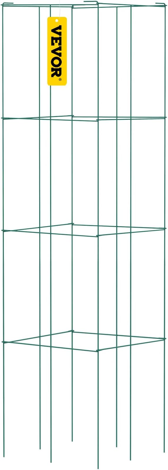 VEVOR Tomato Cages, 11.8" x 11.8" x 46.1", 10 Packs Square Plant Support Cages, Green PVC-Coated Steel Tomato Towers for Climbing Vegetables, Plants, Flowers, Fruits