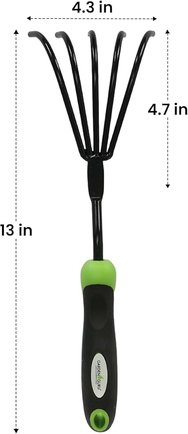 Garden Guru Hand Rake Cultivator Claw Soil Tiller with Ergonomic Handle - Military Grade Steel & Rust Resistant - 5 Tine Japanese Ninja Claw - Perfect Pulverized and Aerated Soil (4 Pack)