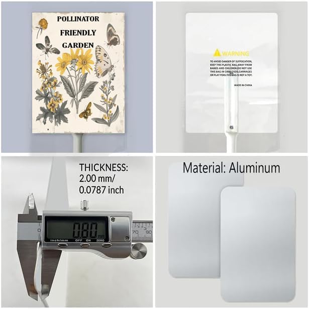 Uptell Aluminium Yard Sign Pollinator Friendly Garden Sign 8x12inch Outdoor Natural Retro Metal Signs Yard Grass Lawn Art And 12.8" Stake Kit