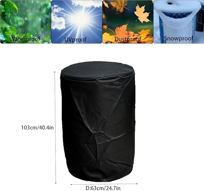 55 Gallon Drum Cover 25x37in Waterproof Storage Barrel Universal Rain Barrels Cover UV Full Protection for Patio Lawn Garden Rain Barrels Accessories (black-24.7x40.4in)