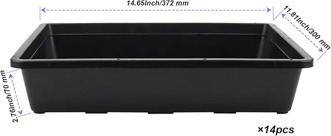 14 Pack 15 x 12 Inch Seed Starter Trays, Plastic Garden Mesh Bottom Plant Germination Trays, Black Growing Tray for Seedling, Microgreen, Soil Blocks, Wheatgrass, Hydroponic and Fodder Systems