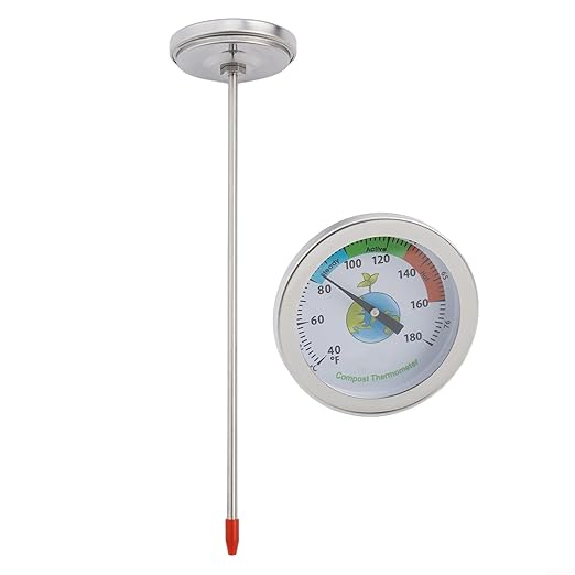 Stainless Steel Compost Soil Thermometer,with 200mm Probe for Garden Outdoor Plant Care Temperature Range 40°F-180°F(Earth)